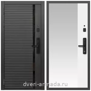 Входные двери 2050 мм, Умная входная смарт-дверь Армада Каскад BLACK МДФ 10 мм Kaadas S500 / МДФ 16 мм ФЛЗ-Панорама-1, Белый матовый