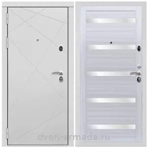 Входные двери со стеклом, Дверь входная Армада Тесла МДФ 16 мм / МДФ 16 мм СБ-14 Сандал белый стекло белое