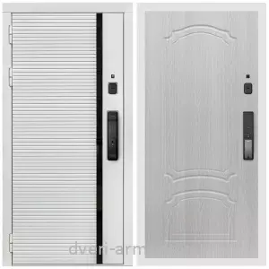 Входные двери 2050 мм, Умная входная смарт-дверь Армада Каскад WHITE МДФ 10 мм Kaadas K9 / МДФ 6 мм ФЛ-140 Дуб белёный