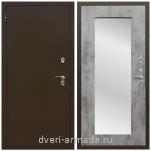 С зеркалом, Дверь входная уличная в дом Армада Термо Молоток коричневый/ МДФ 16 мм ФЛЗ-пастораль, Бетон темный