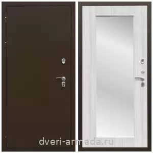 С зеркалом, Дверь входная уличная в дом Армада Термо Молоток коричневый/ МДФ 16 мм ФЛЗ-пастораль, Сандал белый