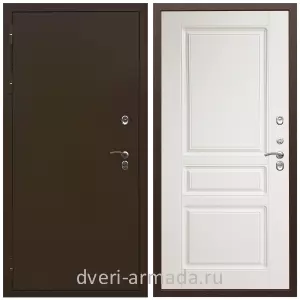 Коричневые входные двери, Металлическая коричневая дверь входная уличная в дом Армада Термо Молоток коричневый/ МДФ 16 мм ФЛ-243 Белый матовый