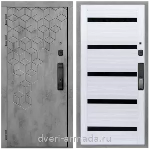 Входные металлические двери в Московской области, Дверь входная Армада Квадро МДФ 16 мм Kaadas K9 / МДФ 16 мм СБ-14 Сандал белый стекло черное