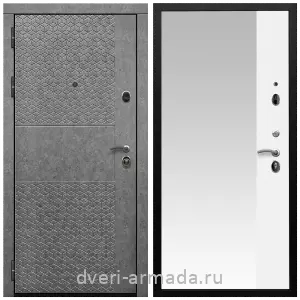 С зеркалом, Дверь входная Армада Престиж Черная шагрень МДФ 16 мм Штукатурка графит ФЛС - 502 / МДФ 16 мм ФЛЗ Панорама-1 Белый матовый