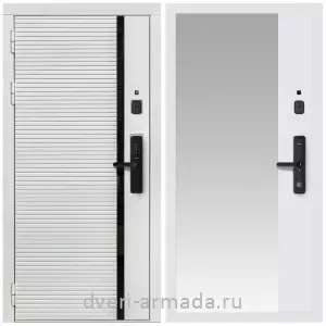 Входные двери 2050 мм, Умная входная смарт-дверь Армада Каскад WHITE МДФ 10 мм Kaadas S500 / МДФ 16 мм ФЛЗ-Панорама-1, Белый матовый
