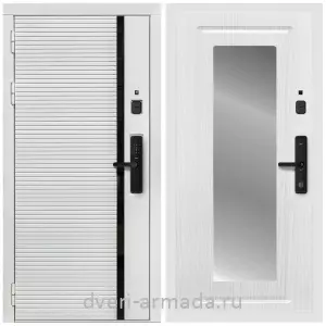 Входные двери со вставками, Умная входная смарт-дверь Армада Каскад WHITE МДФ 10 мм Kaadas S500 / МДФ 16 мм ФЛЗ-120 Ясень белый