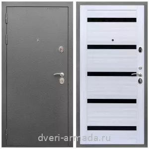 Входные двери МДФ со стеклом, Дверь входная Армада Оптима Антик серебро / СБ-14 Сандал белый стекло черное