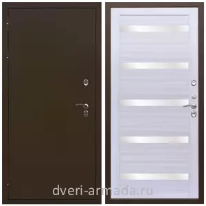 Коричневые входные двери, Металлическая коричневая дверь входная уличная в дом Армада Термо Молоток коричневый/ МДФ 16 мм СБ-14 Сандал белый стекло