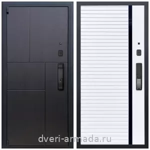 МДФ, Дверь входная Армада Бастион МДФ 16 мм Kaadas K9 / МДФ 16 мм ФЛС-550 Белый матовый стекло черное