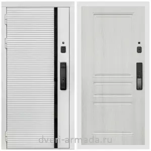 Входные двери 2050 мм, Умная входная смарт-дверь Армада Каскад WHITE МДФ 10 мм Kaadas K9 / МДФ 6 мм ФЛ-243 Лиственница беж