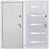 Дверь входная Армада Тесла МДФ 16 мм / МДФ 16 мм СБ-14 Сандал белый стекло белое